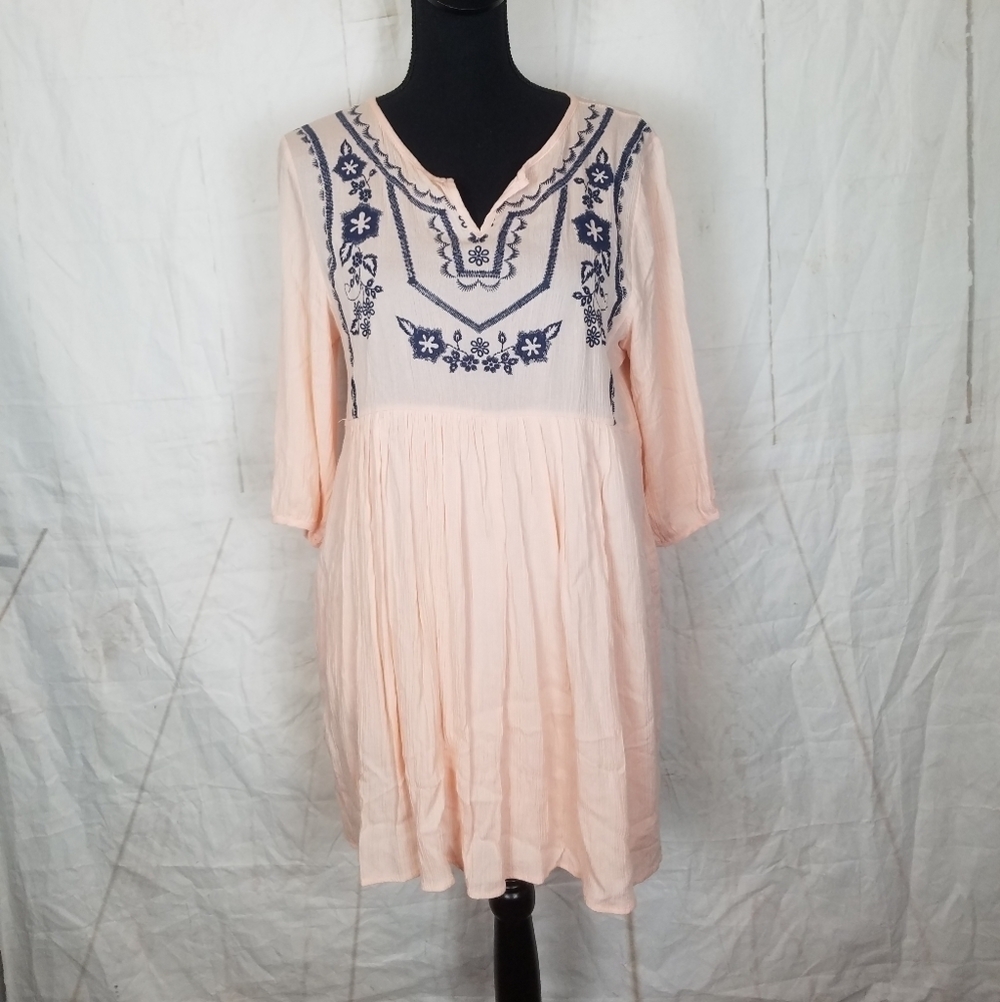 Vanilla Bay peach and blue baby doll dress